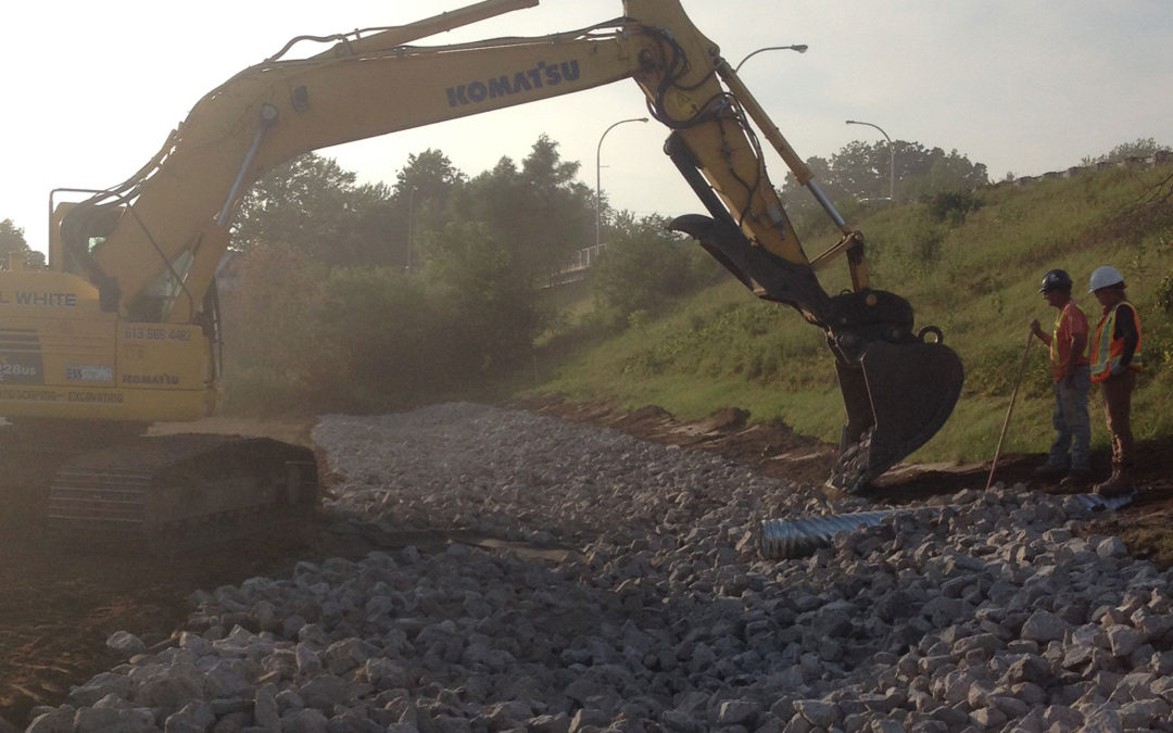 Placing Gabion Stone On New Stormwater Ditch