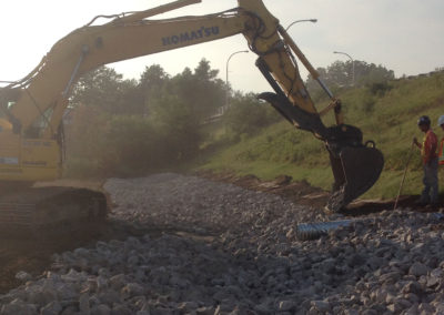 Placing Gabion Stone On New Stormwater Ditch